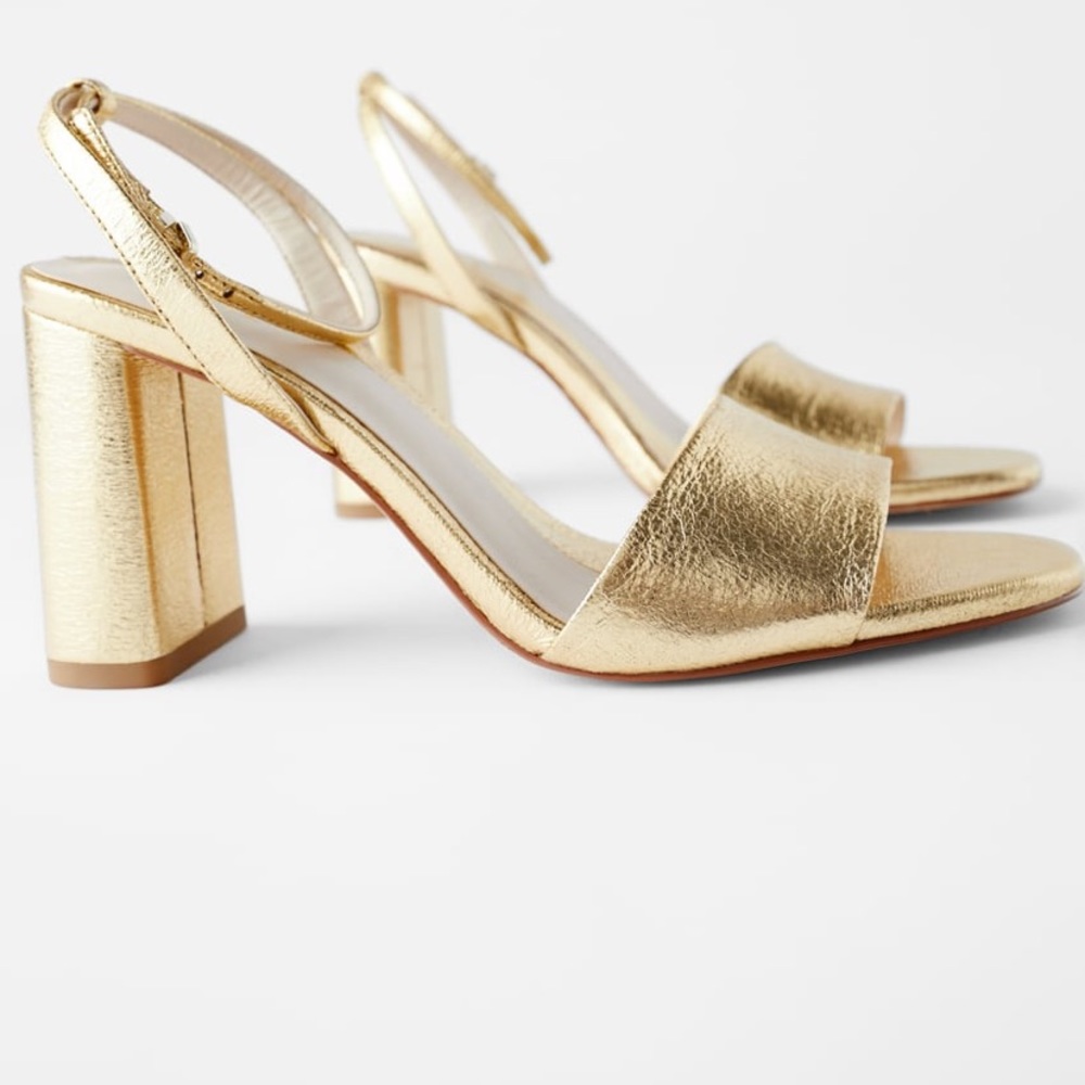 ZARA BLOCK HEEL GOLDEN SANDALS